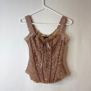 Vintage Ann Ferriday Mauve Brown Lace Corset style Camisole size Large Coquette